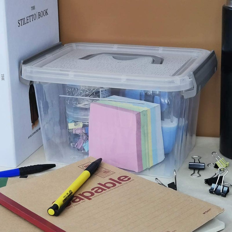 Vababa 6-Pack 3 L Clear Plastic Latch Storage Boxes with Gray Lids - Image 5