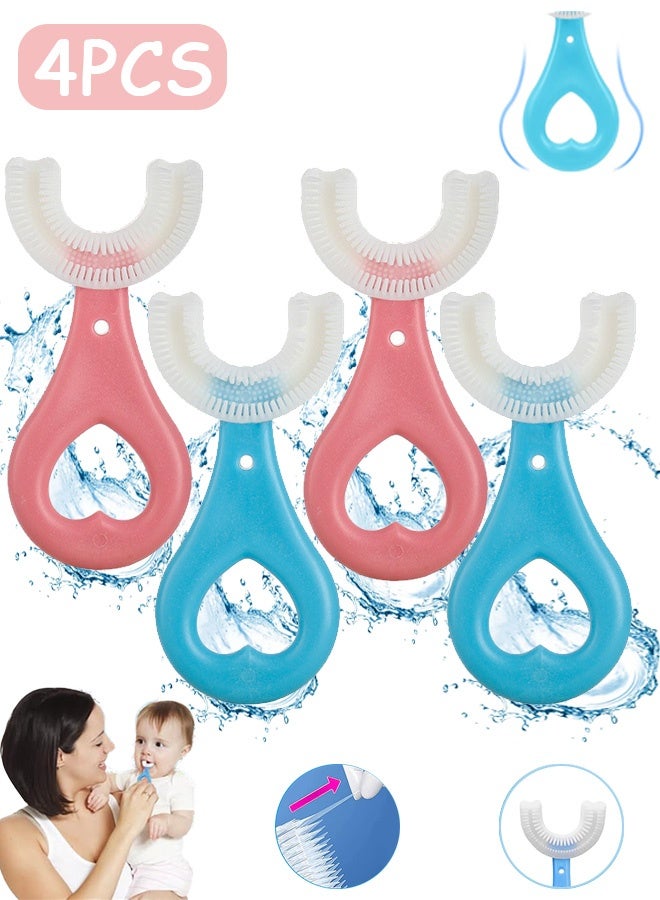 Quantum 4 PCS U-Shaped Toothbrush Kids, Food Grade Soft Silicone Brush Head, Soft Silicone Brush Head Whole Mouth with Handle 360° Oral Teeth Cleaning Design  for Toddlers - Image 1