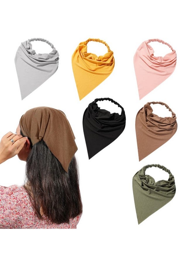 Vercret 6 Pack Hair Scarf Headband For Women - Elastic Hair Kerchief Large Boho Triangle Bandana Head Scarf With Clips Non Slip Solid Color Headbands Hair Scarves For Teen Girls - Image 1
