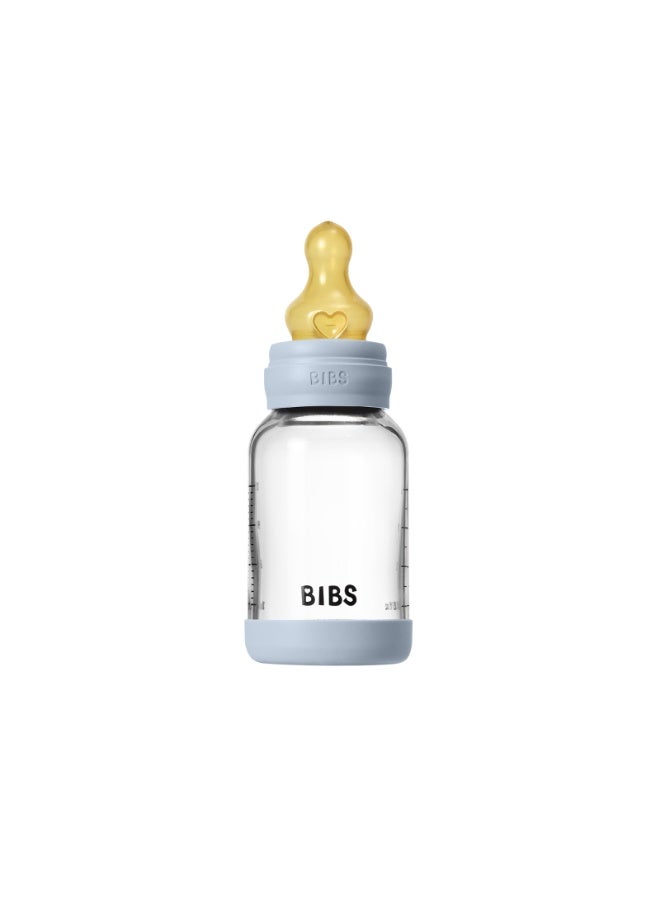 BIBS Glass Baby Bottle Round Latex 1 pack 120 ml Slow Flow Baby Blue - Image 1