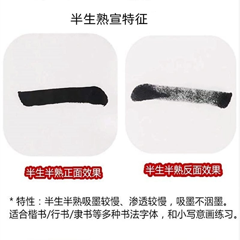 MEGREZ Chinese Japanese Calligraphy Xuan Paper, Rice Paper Sumi Calligraphy Paper for Calligraphy Brush Ink Writing, Painting Without Grids 100 Sheets/Bag,13.4 x 26.7 inch, Half Raw Ripe Xuan - Image 3