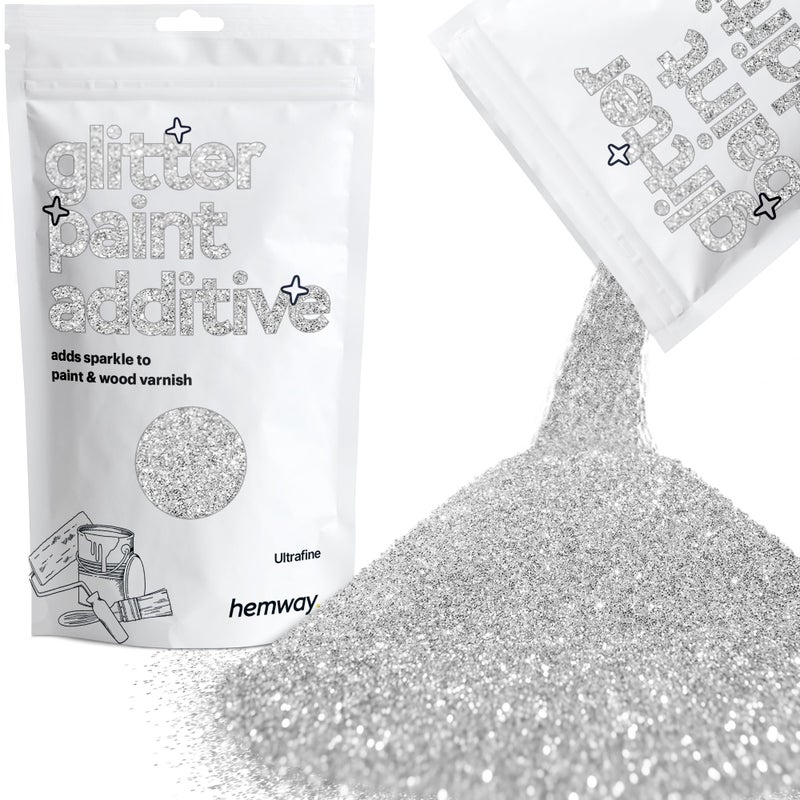 Hemway Glitter Paint Additive Glitter Crystals for Acrylic Paint, Interior & Exterior Walls, Wood, Varnish, Furniture, Matte, Gloss, Satin, Silk - 100g / 3.5oz - Silver - Image 1