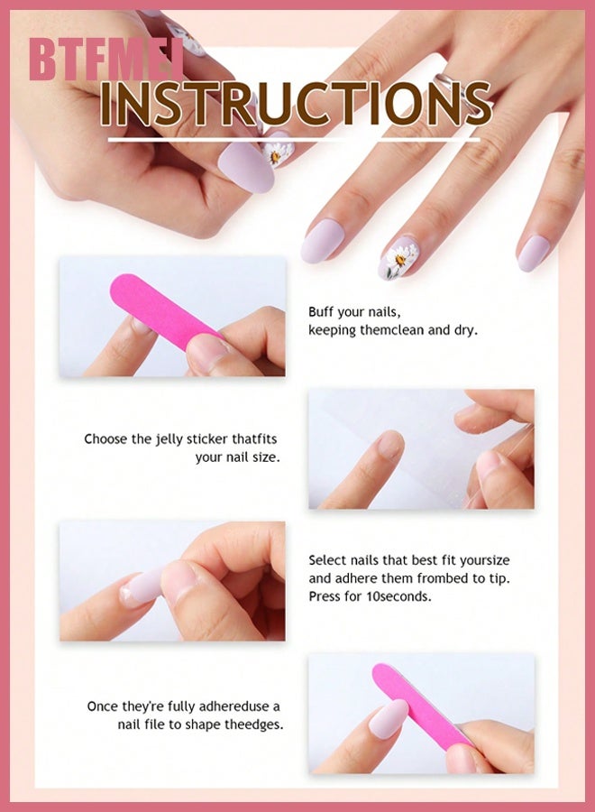 BTFMEI French Gold-Edge Bow Press On Nails, 24PCS Almond Short Fake Nails, Cute Wearable Nails for Women, Reusable Full Cover Nail Tips, Premium DIY Manicure Kit with File & Glue Stickers - Image 5