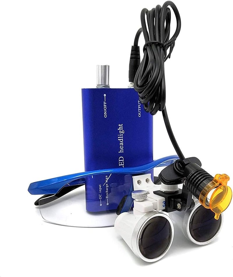 EAST Brand 3.5X 420mm Working Distance Optical Glass Surgical Binocular Loupes and LED Head Light Lamp with Filter Aluminum Box Style (Blue) - Image 2