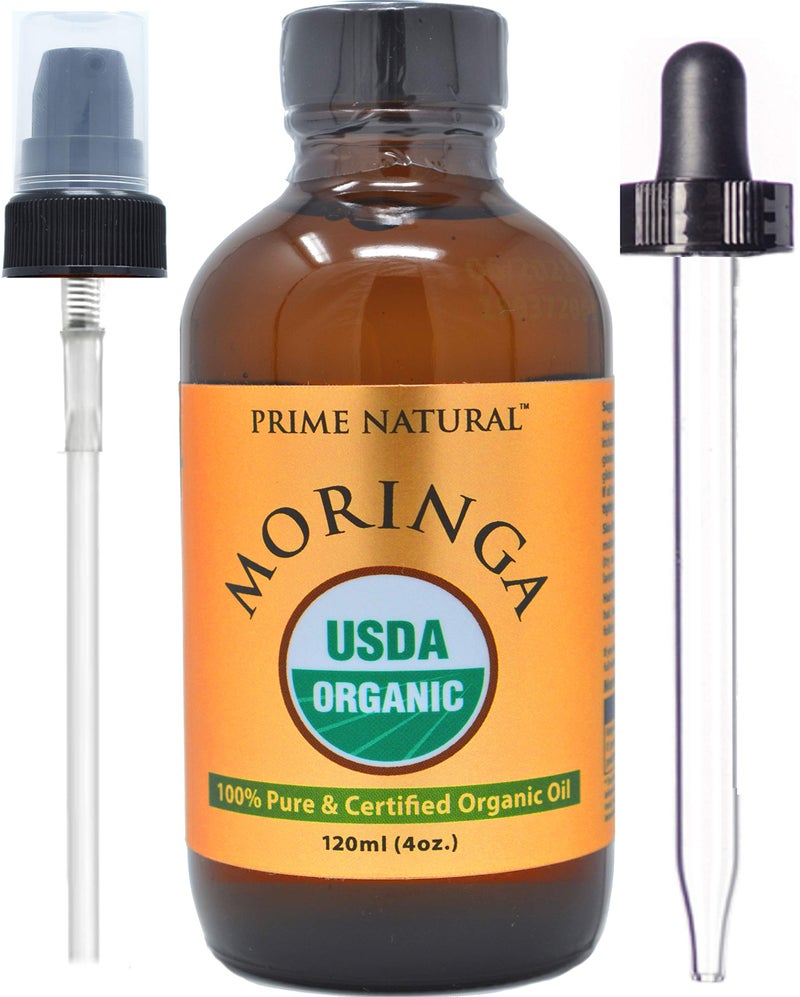 PRIME NATURAL Organic Moringa Oil USDA Certified, 100% Pure, Cold Pressed, Virgin, Unrefined Oil (4oz /120ml) - Joints, Skin, Face, Body & Hair - Vegan - Food Grade - Natural Moisturizer - Image 1