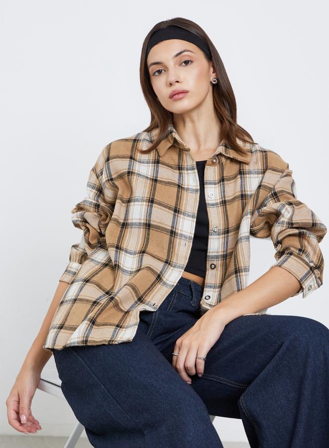 Take Two Women Checked Long Sleeve Oversized Shirt - Image 1