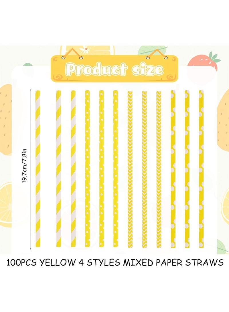 SUNSAR 100 Pack Yellow Paper Straws, Disposable Yellow Paper Straws Degradable Drinking for Lemonade, Daily Use, Birthday and Holiday Party - Image 2