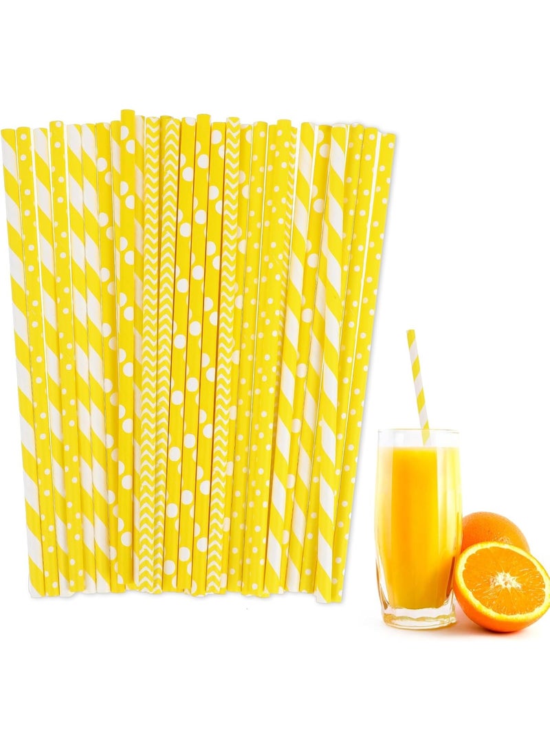 SUNSAR 100 Pack Yellow Paper Straws, Disposable Yellow Paper Straws Degradable Drinking for Lemonade, Daily Use, Birthday and Holiday Party - Image 1