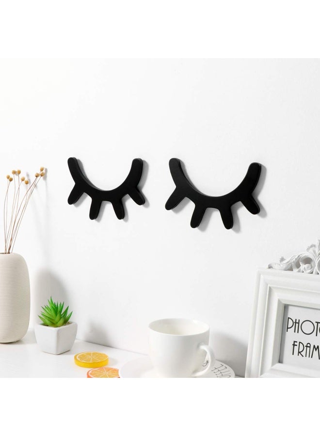 Vosarea Sleepy Eyes Wall Decor Eyelash Wall Decoration Wooden Eyelash Wall Stickers Wooden Decal Props For Decor Nursery Baby Room Kids Bedroom Wall Art Black - Image 2