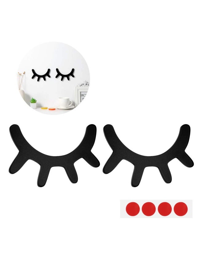 Vosarea Sleepy Eyes Wall Decor Eyelash Wall Decoration Wooden Eyelash Wall Stickers Wooden Decal Props For Decor Nursery Baby Room Kids Bedroom Wall Art Black - Image 3