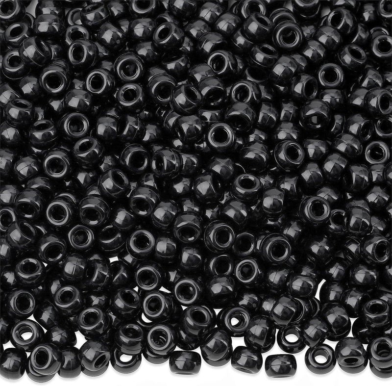 Capstro 1000PCS Black Large Hole 6x9mm Acrylic Pony Beads for Jewelry Making, DIY Crafts, Bracelets, Necklaces, Hair Beads – Bulk Beading Kit for Kids & Adults - Image 1