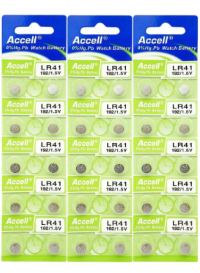50-Pieces Accell AG3 LR41 (192) Alkaline 1.5V Batteries