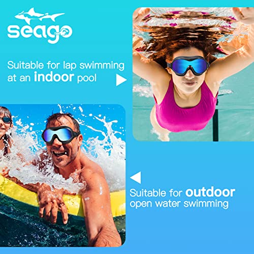 Seago Swim Goggles No Leaking Anti-Fog Swimming Goggles for Adult Men Women Youth Junior with Soft Silicone Gasket, UV Protection Waterproof 180° Clear Vision, Triathlon Pool Goggles Swim Glasses - Image 4