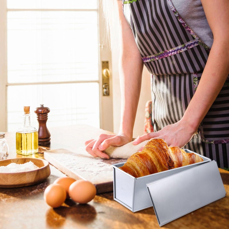 Tobeelec 1 Pack Pullman Loaf Pan with Lid, 13x4 Inch Large Capacity Bread Loaf Pan with Cover, Non-Stick Bakeware for Baking Bread, Carbon Steel Bread Toast Box with Cover, Pullman Loaf Pan for Sandwich Bread - Image 5