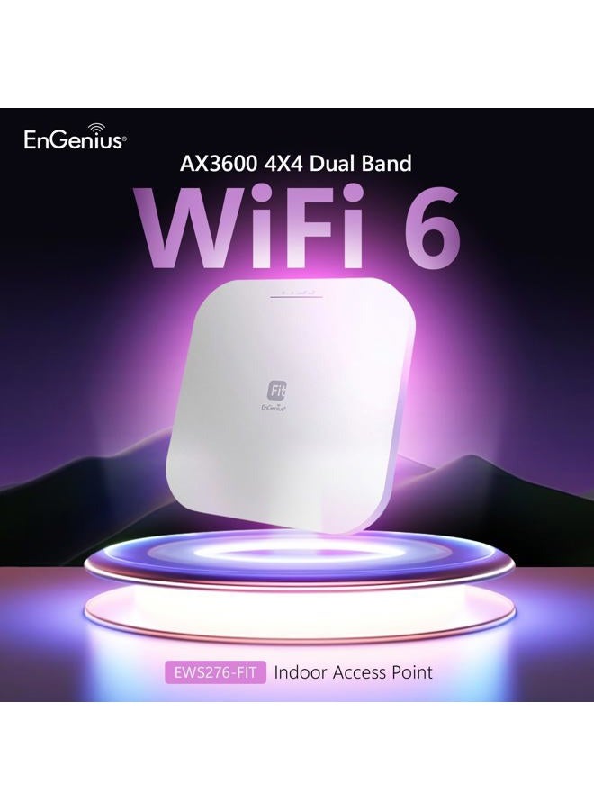 EnGenius نقطة وصول داخلية لاسلكية بنظام الشبكة المتماسكة AP 4X4 Wi-Fi 6 PoE ثنائي النطاق AX3600 2.5Gbe PoE+ خيارات التحكم السحابي والتطبيق والمحلي WPA3، MU-MIMO، الشبكة المتماسكة والتنقل السلس بدون محول - EWS276-FIT - Image 2