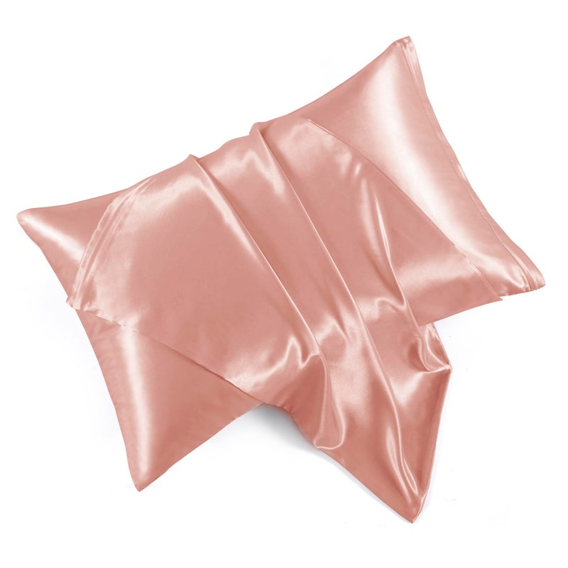 HommxJF HommxJF Rose Gold Satin Pillowcases with Zipper (20x30) Queen Size Pillowcases Set of 2  Rose Gold Silk Pillowcase for Hair and Skin  - Image 1