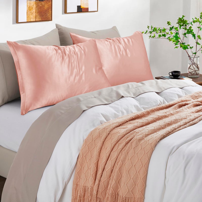 HommxJF HommxJF Rose Gold Satin Pillowcases with Zipper (20x30) Queen Size Pillowcases Set of 2  Rose Gold Silk Pillowcase for Hair and Skin  - Image 2