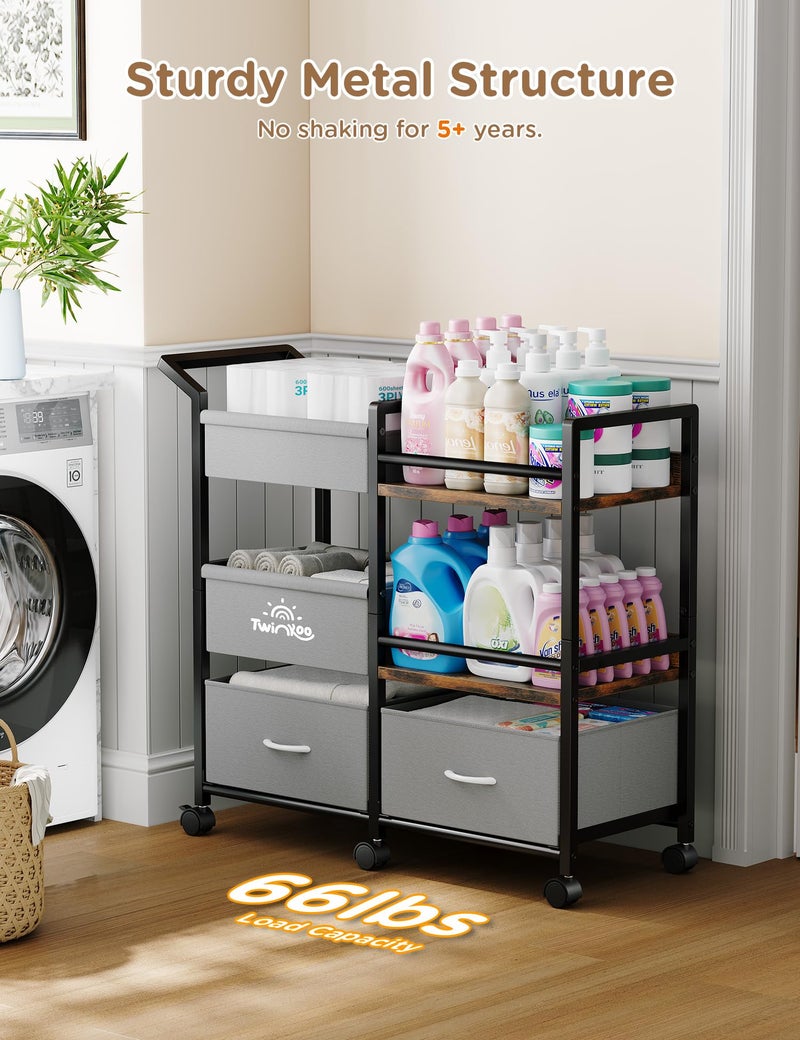 Twinkoo 2-in-1 Baby Diaper Caddy Organizer, 3 Tier Rolling Storage Cart with Dividers and Drawers, Baby Essentials for Nursery Storage, Mobile Utility Cart with Wheels Large Capacity Easy to Assemble - Image 4