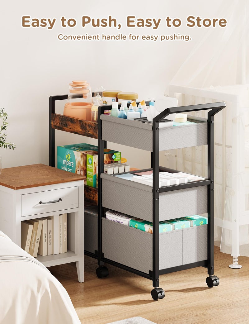 Twinkoo 2-in-1 Baby Diaper Caddy Organizer, 3 Tier Rolling Storage Cart with Dividers and Drawers, Baby Essentials for Nursery Storage, Mobile Utility Cart with Wheels Large Capacity Easy to Assemble - Image 3