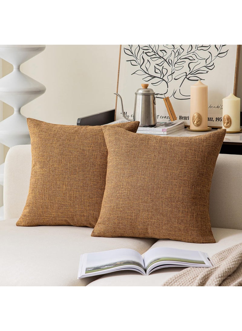 K KEVIN TEXTILE Kevin Textile Set of 2 Decor Burlap Natural Style Faux Linen Throw Pillow Cover Cushion Case for Floor with Invisible Hidden  26-inches  Hazel Brown  - Image 1