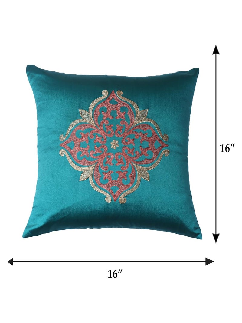 Zeba غطاء وسادة ZEBA للع sofa و السرير | تطريز نمط بايسلي من البوليستر | متعدد الألوان - 16X16 إنش (40X40 سم) (عبوة من 3) ، 800 TC - Image 4