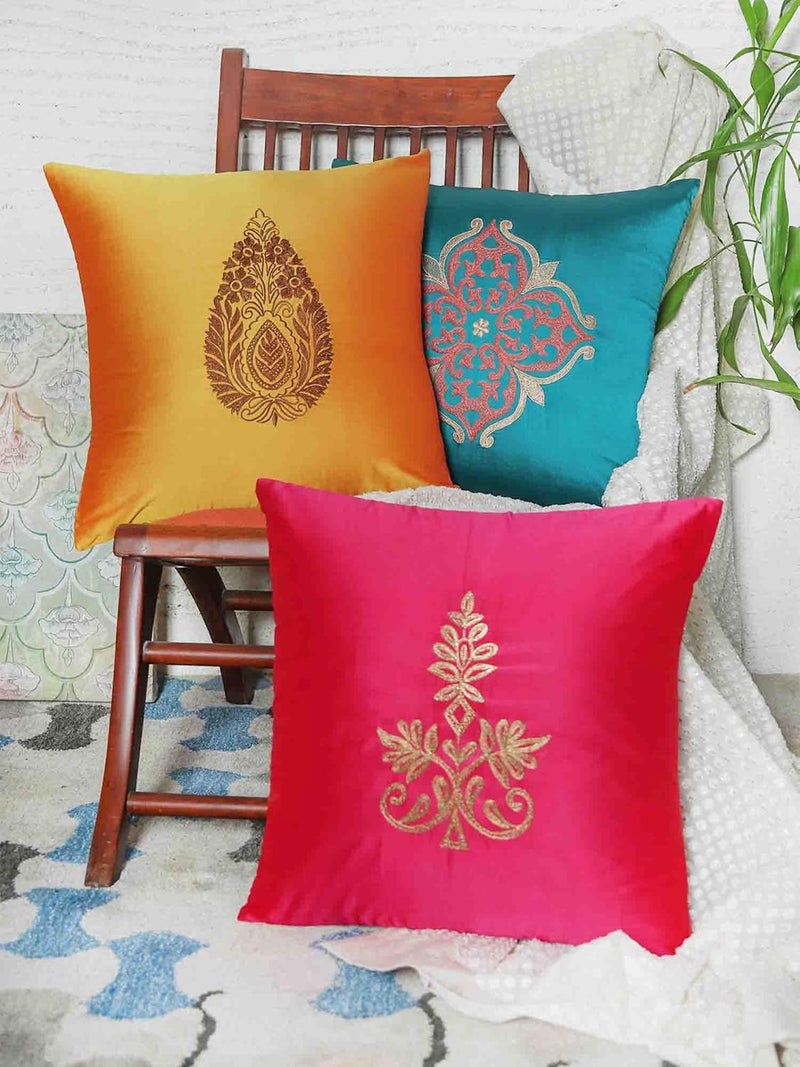 Zeba غطاء وسادة ZEBA للع sofa و السرير | تطريز نمط بايسلي من البوليستر | متعدد الألوان - 16X16 إنش (40X40 سم) (عبوة من 3) ، 800 TC - Image 1