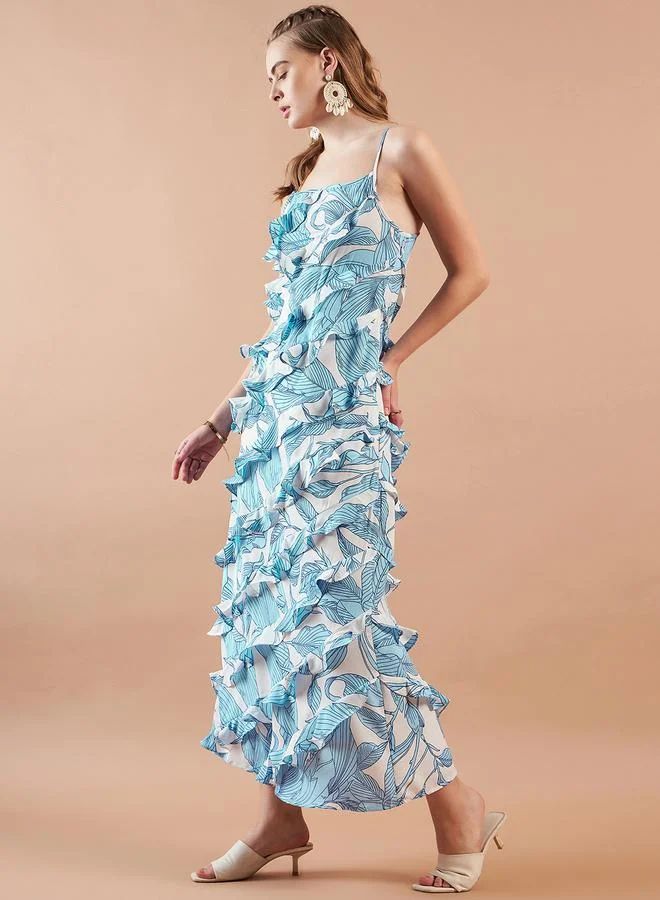 Freehand  Tropical Print Ruffled Strappy Maxi Dress for Women | Best Price UAE