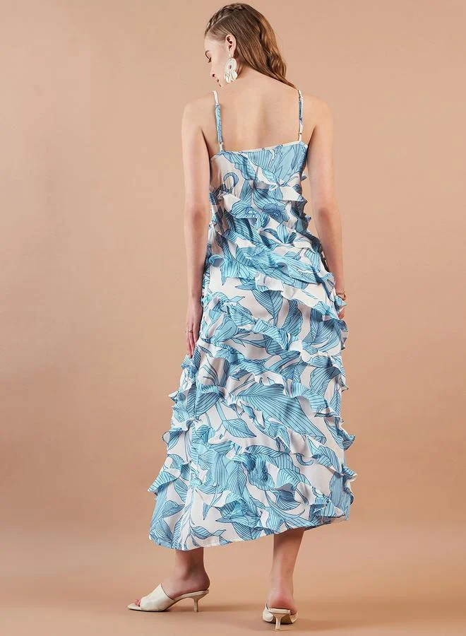 Freehand  Tropical Print Ruffled Strappy Maxi Dress for Women | Best Price UAE