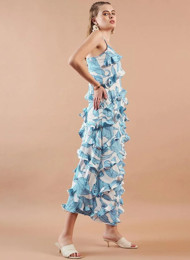 Freehand  Tropical Print Ruffled Strappy Maxi Dress for Women | Best Price UAE