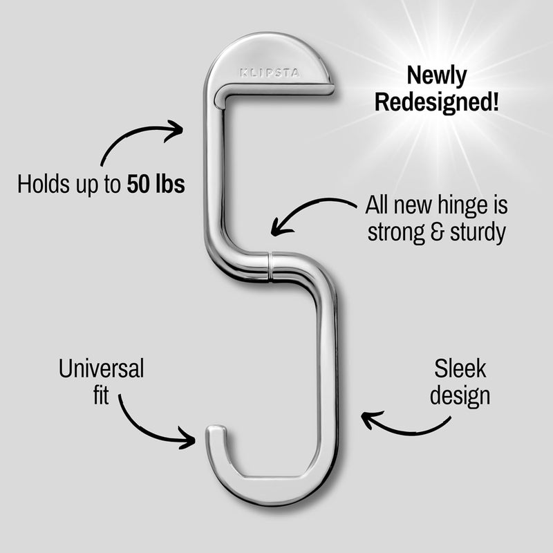 KLIPSTA FLIP Bag Hook - Newly Redesigned. Portable Purse Hanger for Table with Magnetic Closure. Now Holds up to 50 lbs. Gifts for Women, Stocking Stuffers (Silver) - Image 2