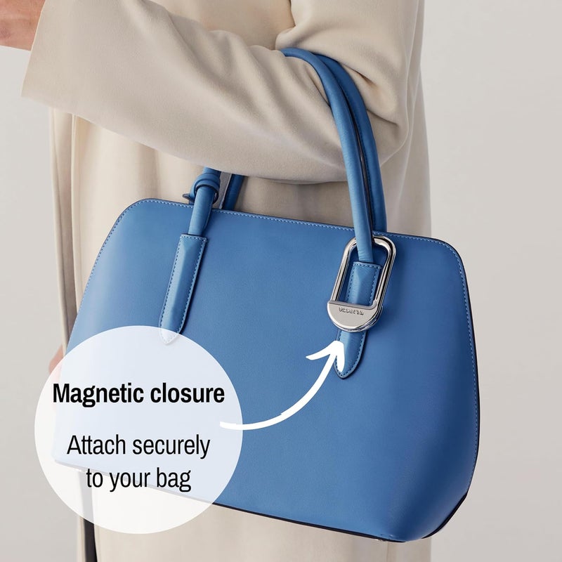 KLIPSTA FLIP Bag Hook - Newly Redesigned. Portable Purse Hanger for Table with Magnetic Closure. Now Holds up to 50 lbs. Gifts for Women, Stocking Stuffers (Silver) - Image 3