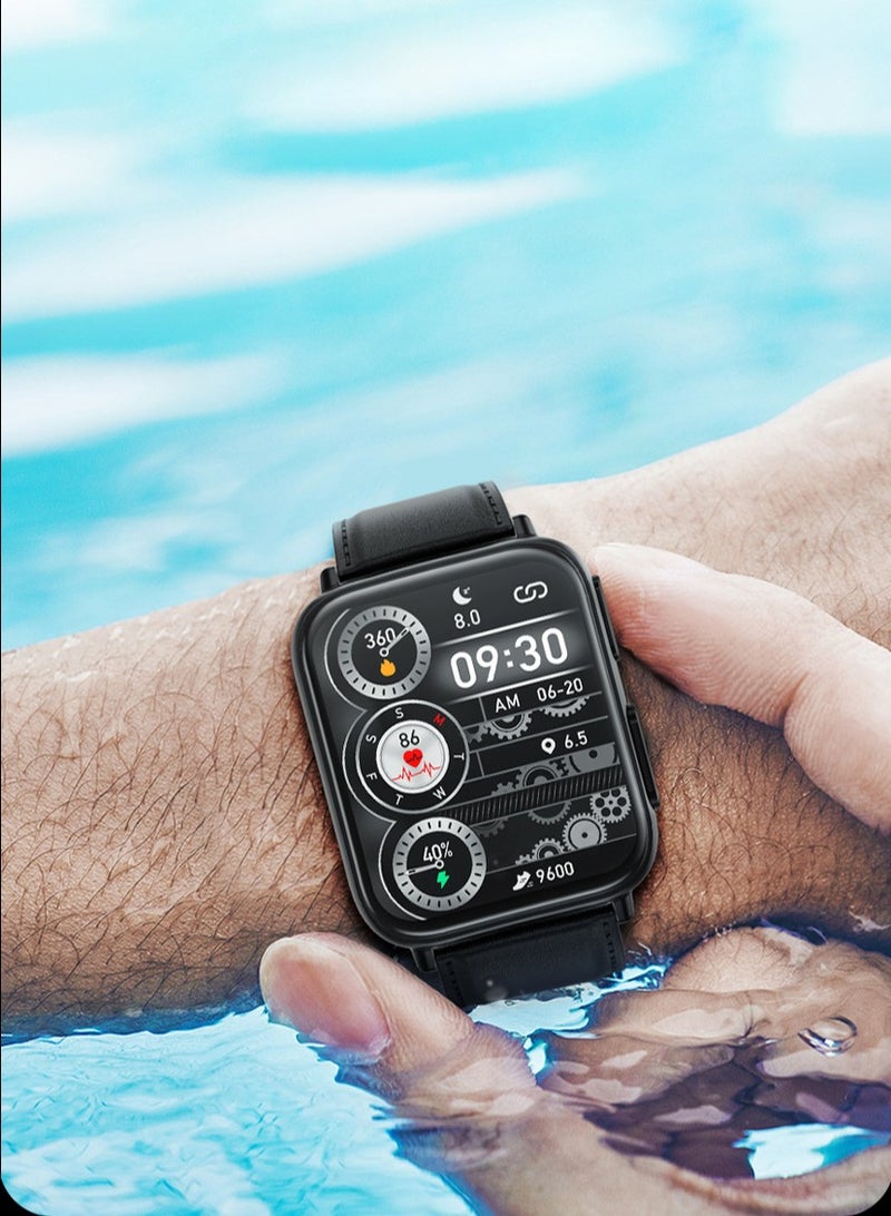 AROAQ Tk10 Smart Watch, Touch Screen Tactical Smartwatch, Hd Display Health Montoring Watch, Blood Presssure Temperature Monitoring Heart Rate  Smart Watch, Black shell (powder silica gel) - Image 2