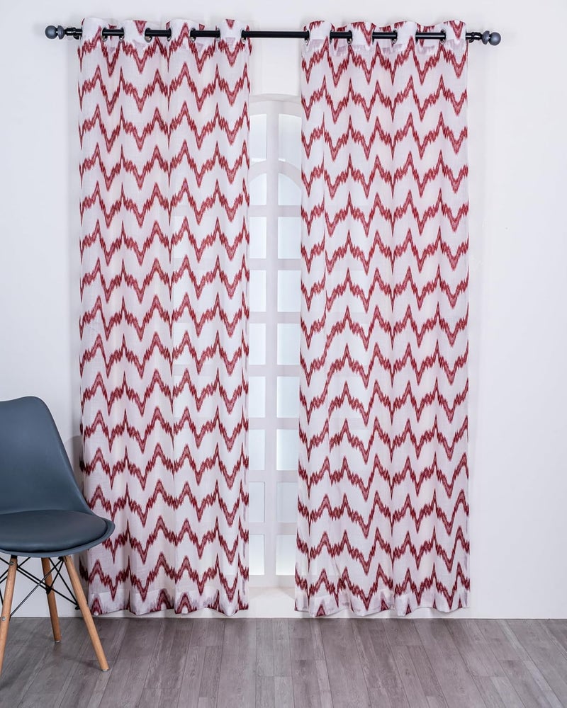 Parda Online Premium Linen Embroidered Curtain with Red Zigzag Design - 9ft (Pack of 2) - Image 2
