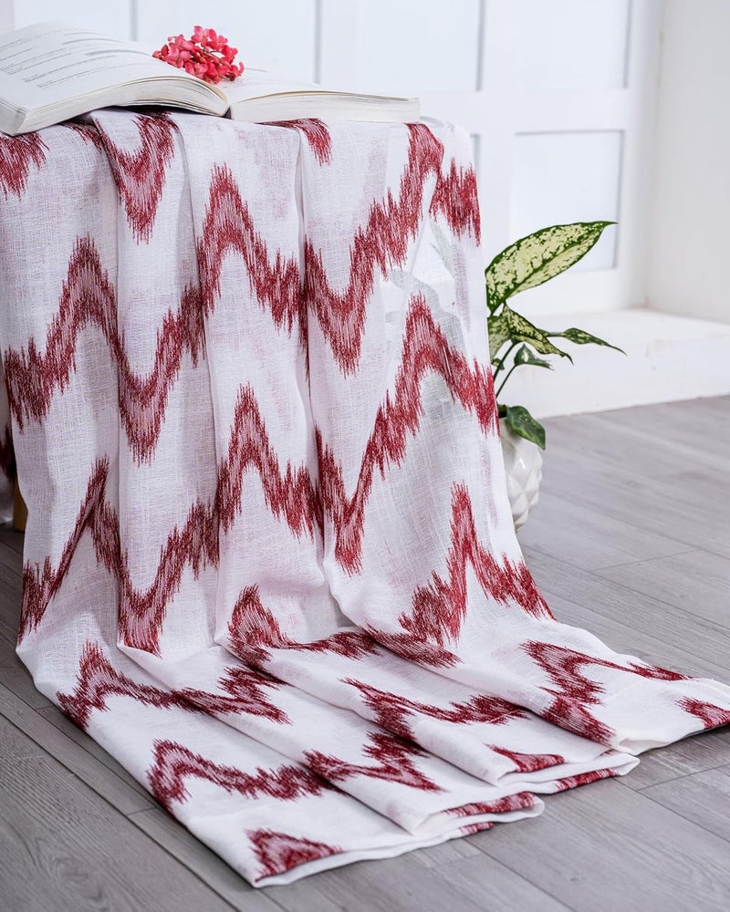 Parda Online Premium Linen Embroidered Curtain with Red Zigzag Design - 9ft (Pack of 2) - Image 5