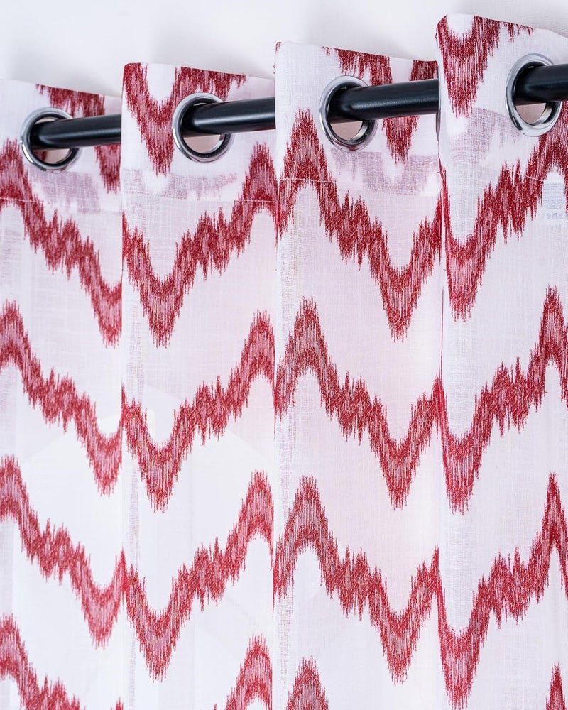 Parda Online Premium Linen Embroidered Curtain with Red Zigzag Design - 9ft (Pack of 2) - Image 1