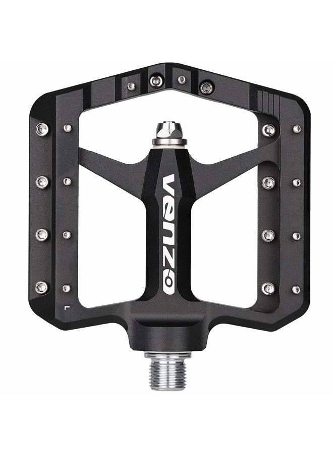 Venzo Flat Mountain BMX MTB CNC Bike Sealed Oversized Bearing Pedals - Large Bicycle Platform -98mm x 98mm- 15mm Thickness - Pedals 9/16" with Anti-Skid Anti-Slip Nail - Downhill - Image 1