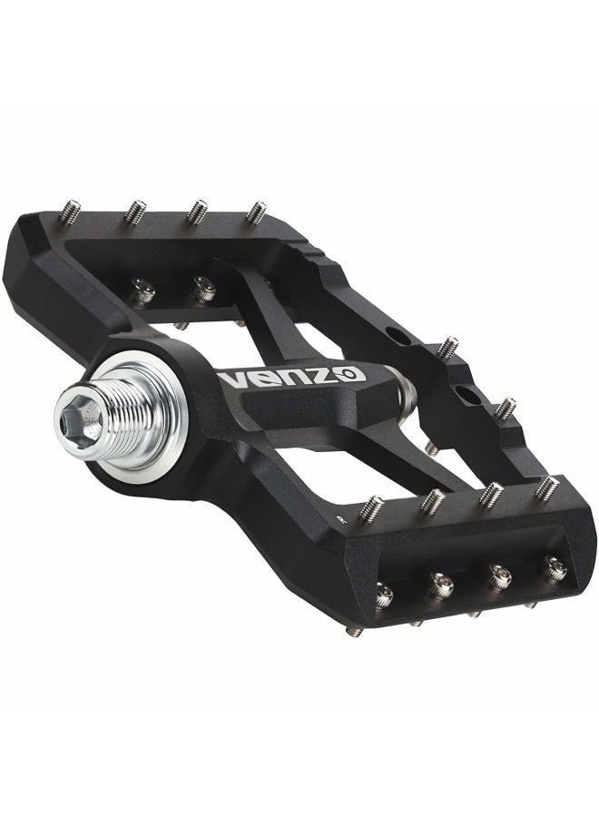Venzo Flat Mountain BMX MTB CNC Bike Sealed Oversized Bearing Pedals - Large Bicycle Platform -98mm x 98mm- 15mm Thickness - Pedals 9/16" with Anti-Skid Anti-Slip Nail - Downhill - Image 4