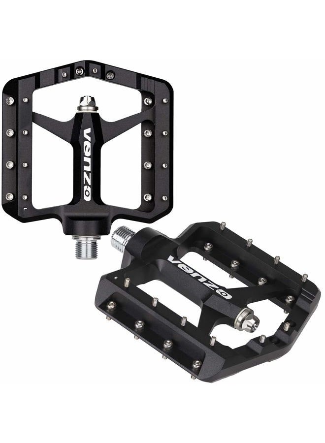 Venzo Flat Mountain BMX MTB CNC Bike Sealed Oversized Bearing Pedals - Large Bicycle Platform -98mm x 98mm- 15mm Thickness - Pedals 9/16" with Anti-Skid Anti-Slip Nail - Downhill - Image 5