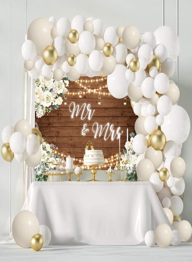 MEHOFOND Floral Mr & Mrs Engagement Decorations, White and Gold Balloon Kit with Wedding Wooden Background for Wedding Bride and Groom Engaged Ceremony Anniversary Bridal Shower Party Supplies Decor - Image 2