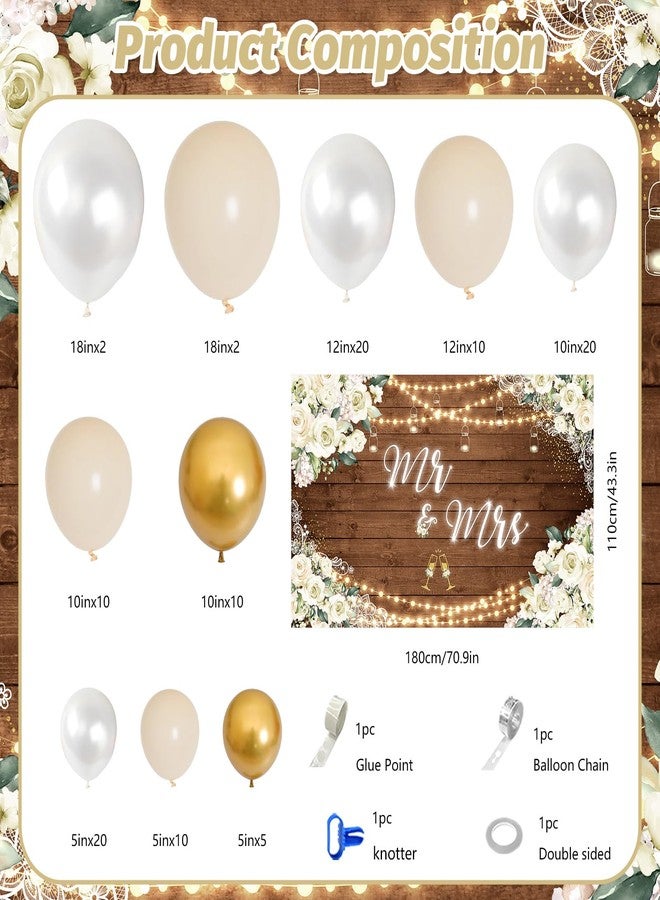 MEHOFOND Floral Mr & Mrs Engagement Decorations, White and Gold Balloon Kit with Wedding Wooden Background for Wedding Bride and Groom Engaged Ceremony Anniversary Bridal Shower Party Supplies Decor - Image 4