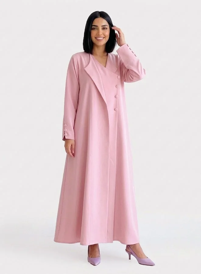 HAWRAA ABAYA Formal abaya with a closed design and snap-button closure in light pink