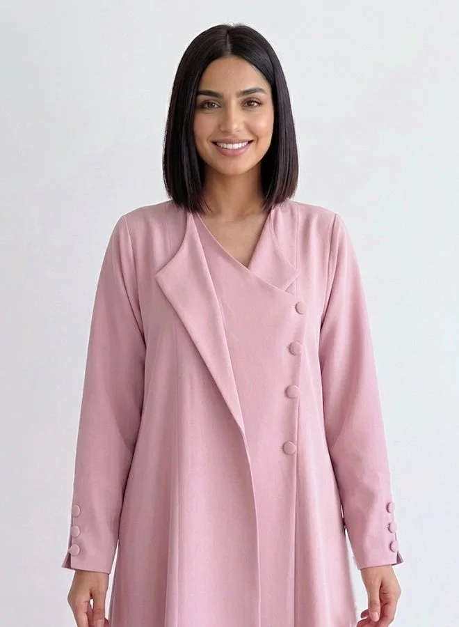 HAWRAA ABAYA Formal abaya with a closed design and snap-button closure in light pink