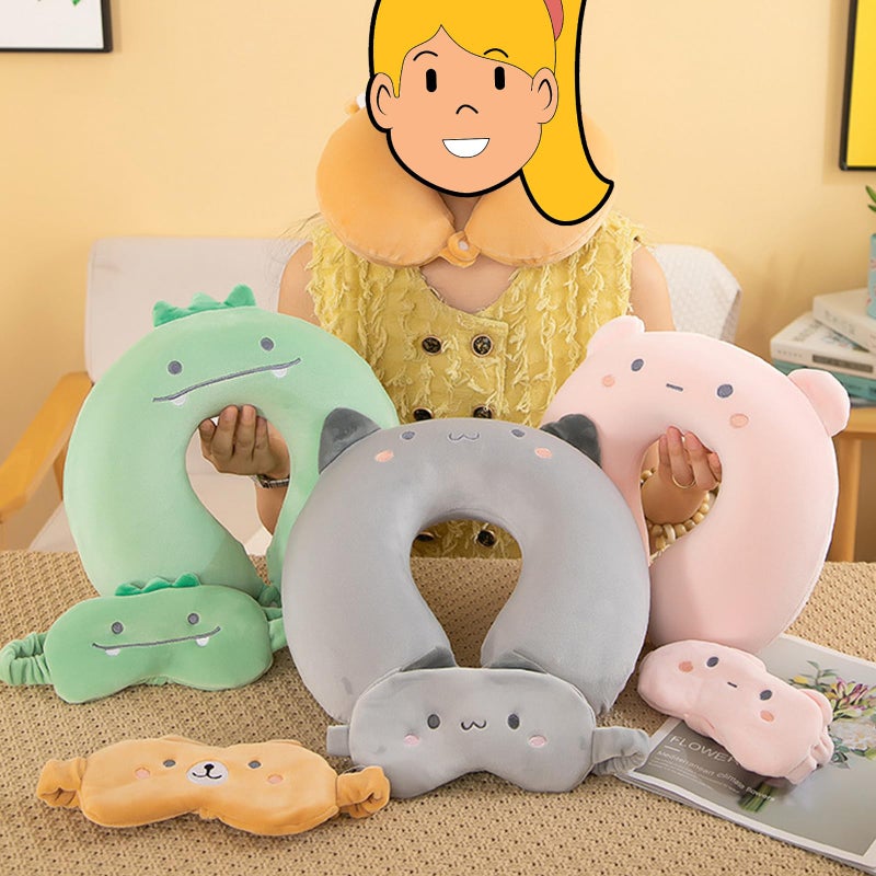 MissSoul Kids Neck Pillow for Travel with Sleep Eye Mask, Cute Travel Neck Pillow, Memory Foam Flight Sleeping Headrest Pillow for Boys & Girls, Airplane, Train, Car, Home Use - Green Dinosaur - Image 4