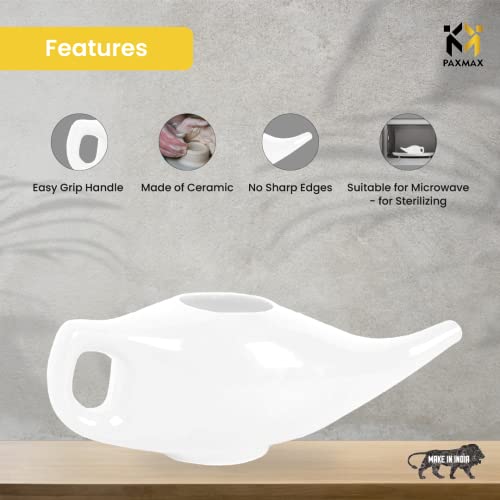 PAXMAX Porcelain Ceramic Neti Pot for Sinus, Jal Neti pots for Nasal Cleansing, Nose congestion and Passages Jala kriya (White) - Image 2