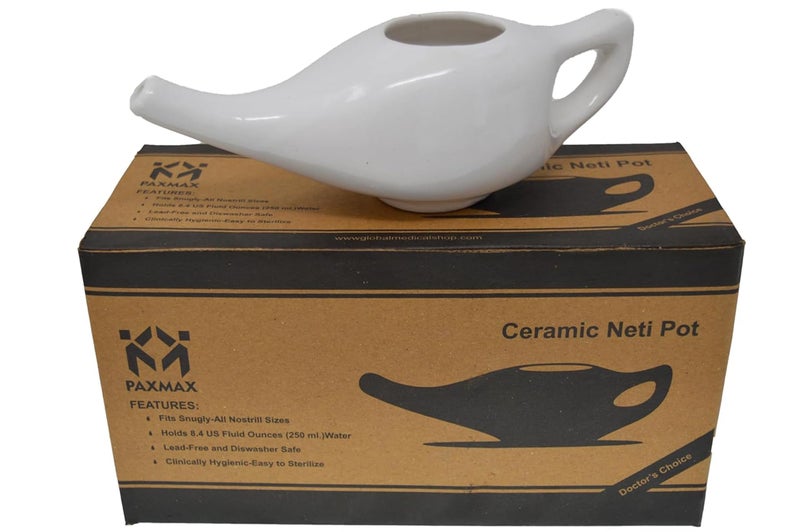 PAXMAX Porcelain Ceramic Neti Pot for Sinus, Jal Neti pots for Nasal Cleansing, Nose congestion and Passages Jala kriya (White) - Image 1