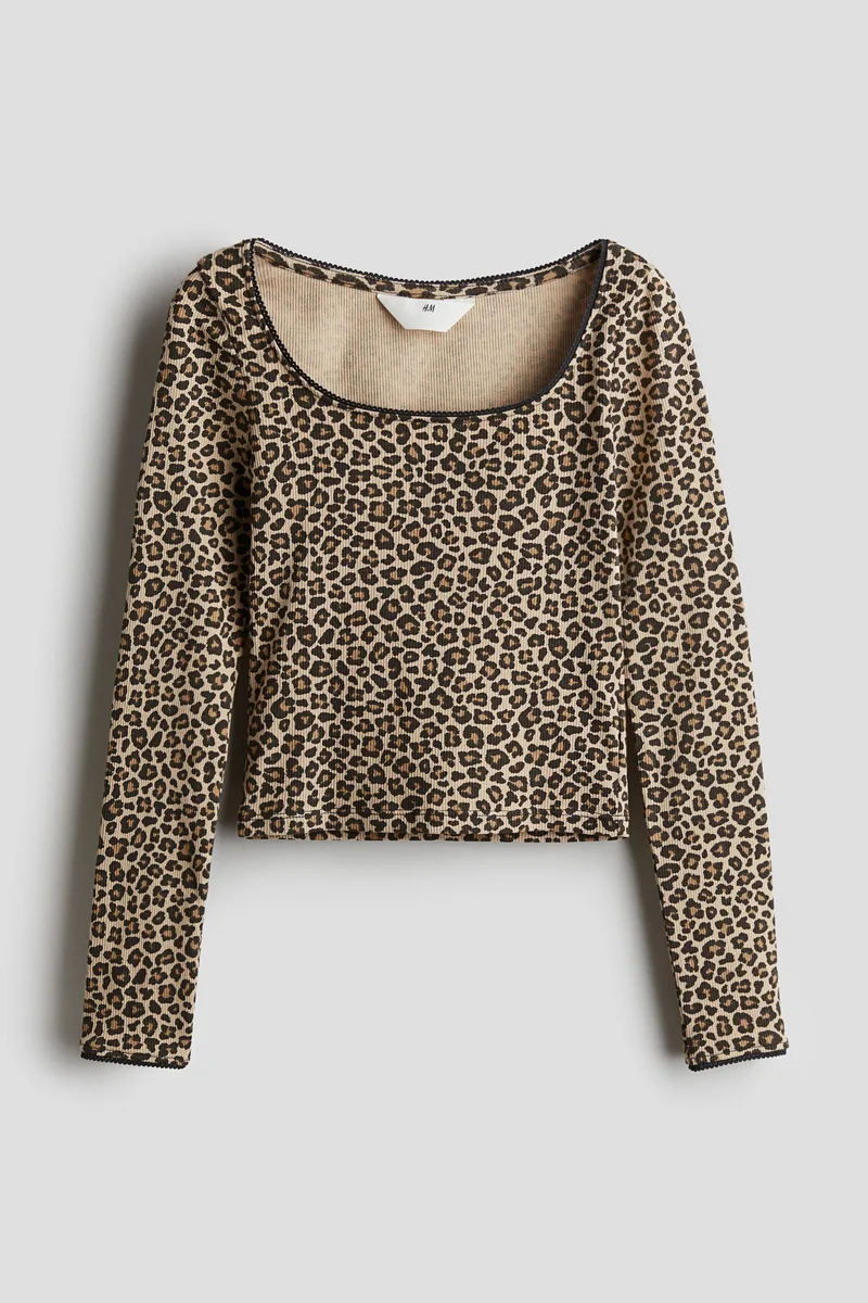 اتش اند ام Picot-Trimmed Ribbed Top