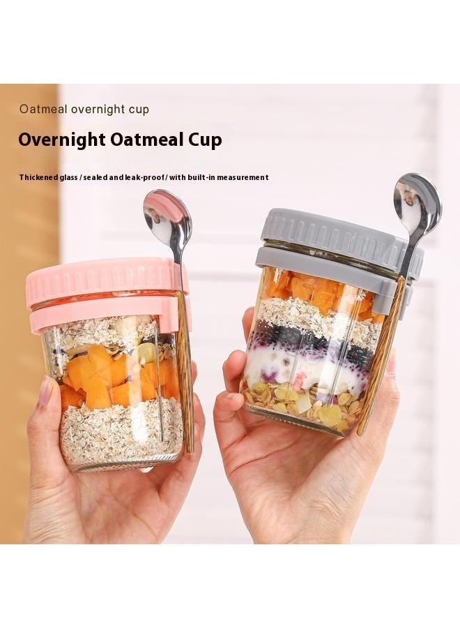 2 Pack Overnight Oats Containers with Lids and Spoons 350ml Glass  Jars for Overnight Oats Leak Proof Oatmeal Container Great for Cereal Fruit Vegetable Milk Salad Yogurt Meal Prep  - Image 1