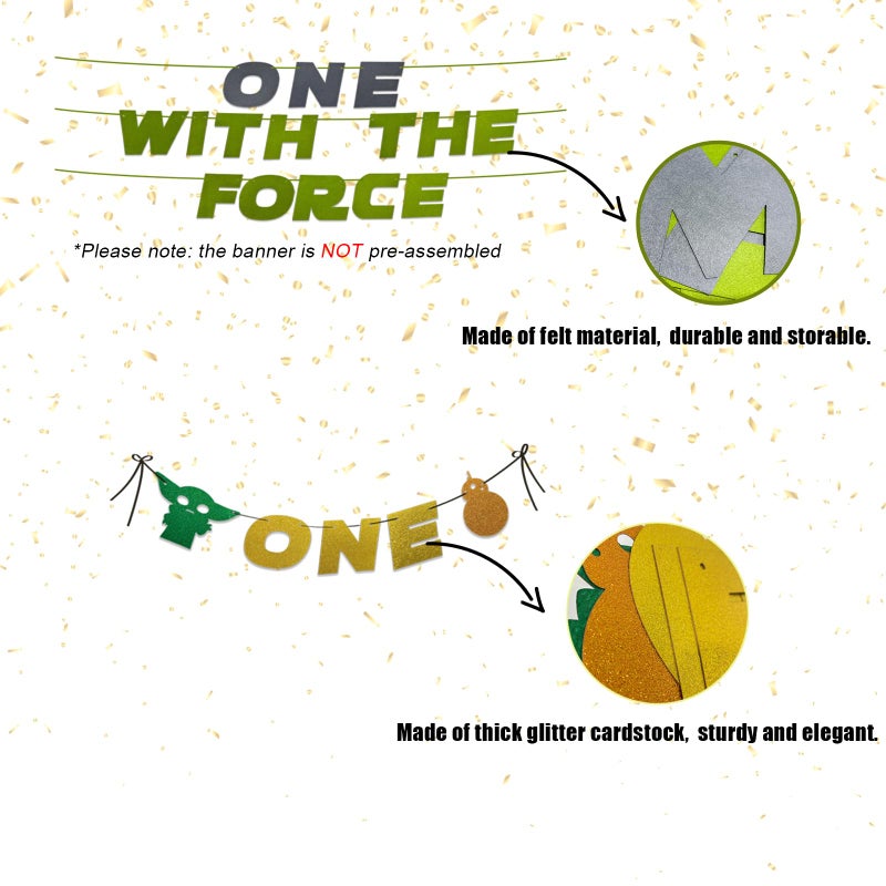 Hilgue One With The Force Decorations, 1st Birthday Party Supplies Kit, Star Galaxy Baby Shower Bday Decor Set with Happy First Birthday Banner Cake Topper Balloons Fringe Curtain - Image 5