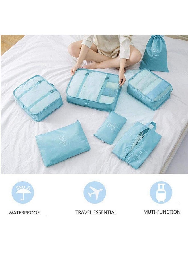 Sprqcart Polyester 7 Set Travel Organizer Bag 3 Packing Cubes + 3 Pouches + 1 Toiletry Organizer Bag (Skyblue, 27.99 Cm, 11 Cm) - Image 2