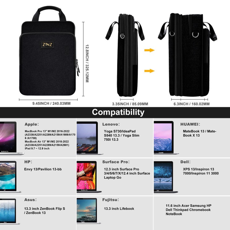 ZINZ Slim & Expandable Case 12.9 13 inch Travel Laptop Shoulder Bag for MacBook Air 13" M3/M2/M1, MacBook Pro 13" M2/M1, iPad Pro 12.9"/13"/11", iPad Air 13",B01K01 - Image 2